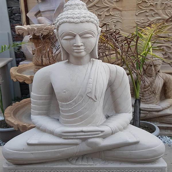 Dholpur Stone Buddha Statue - White