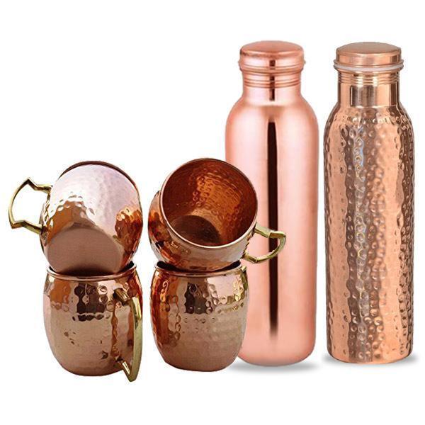 4 Copper Mugs & 2 Copper Bottles - YesNo