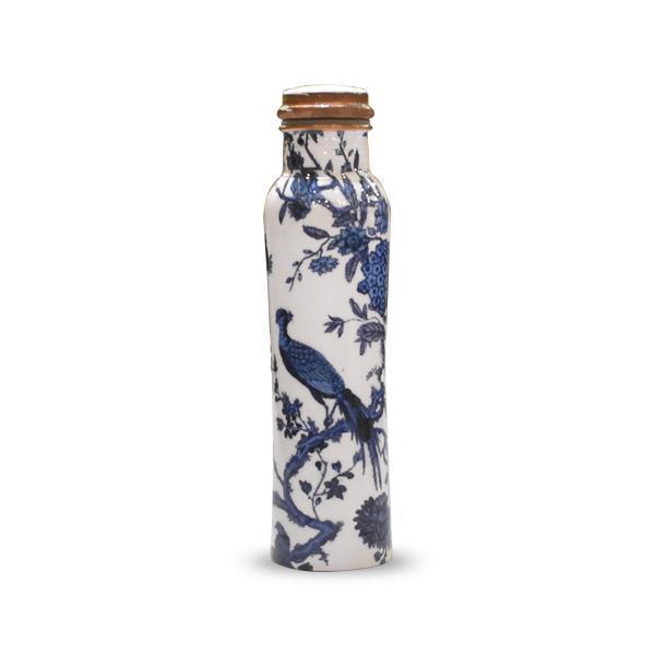 Blue Flower Meena Printed Copper Bottle and Glass Set - YesNo