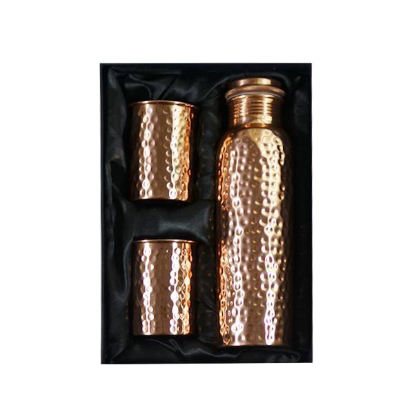 Hammered Copper Bottle and Glass Set - YesNo